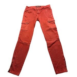 Zara TRF Core Denim Burnt Orange Cargo Pants Ankle Zip Slim Tapered Size 6 28